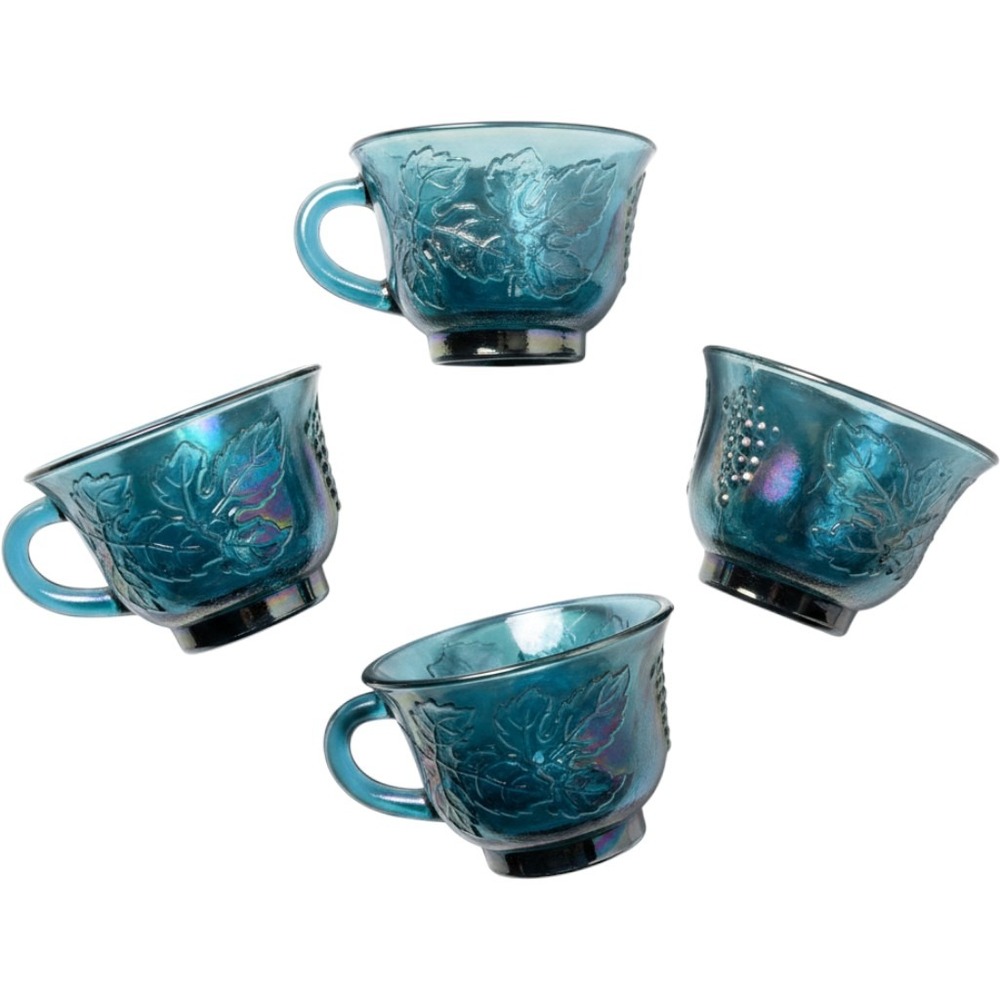 Vintage Blue Carnival Glass Punch Cups Set 4 Harvest Grape Iridescent Glass O1